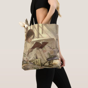 Vintage Child Reading a Book, Jessie Willcox Smith Tote Bag