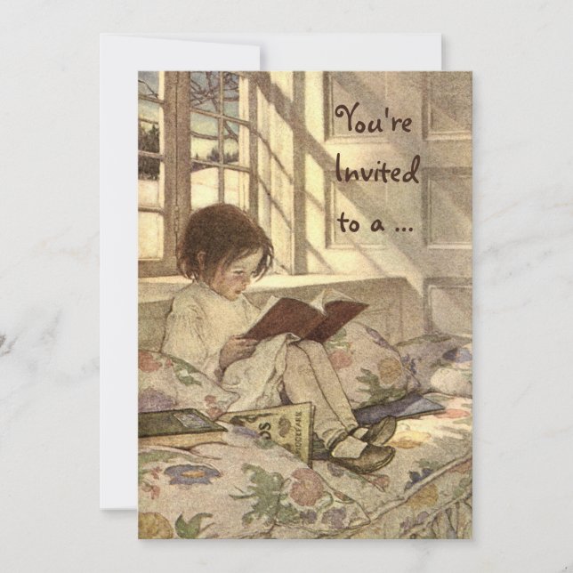 Vintage Child With Book Birthday Party Invitation (Front)