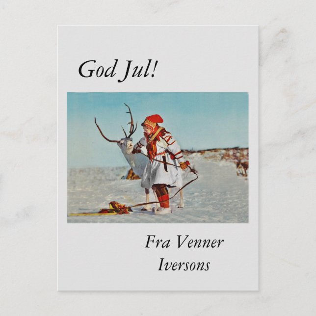 Vintage Child with Reindeer Postcard (Front)