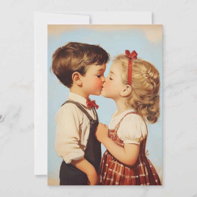 Vintage Childhood Sweetheart Kiss Invitation (Front)