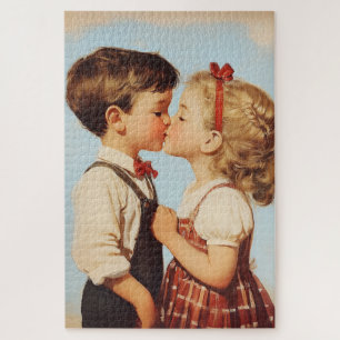 Vintage Childhood Sweetheart Kiss Jigsaw Puzzle