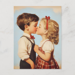 Vintage Childhood Sweetheart Kiss Postcard