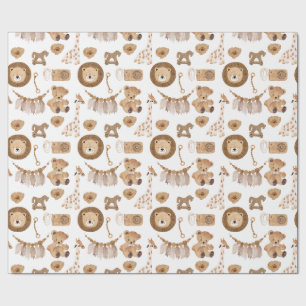 Vintage Childhood Toys, Lion, Bear, Rocking Horse Wrapping Paper