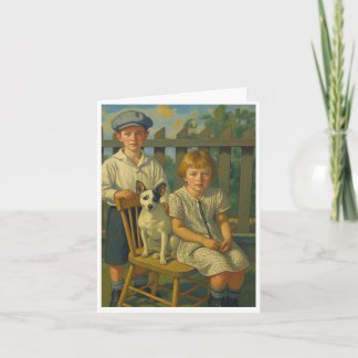 Vintage children and dog thank you card