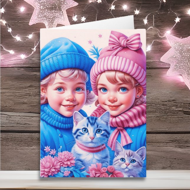 Vintage Children and Kittens Christmas Card (Creator Uploaded)