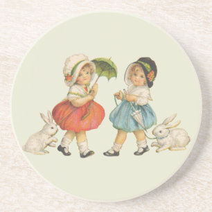 Vintage Children and Rabbits Coaster