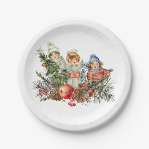 Vintage Children and the Angel of Christmas   Paper Plate
