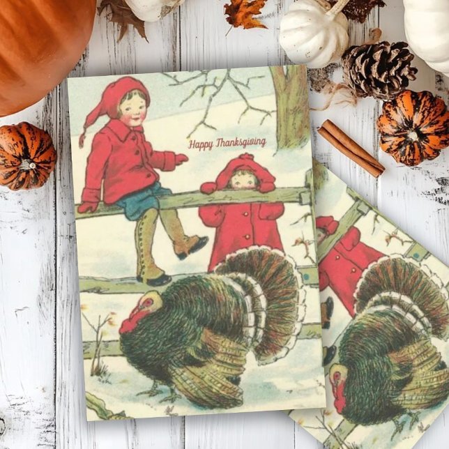 Vintage Children and Turkey Happy Thanksgiving   Holiday Card (Creator Uploaded)