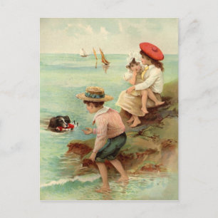 Vintage Children At The Beach Postcard
