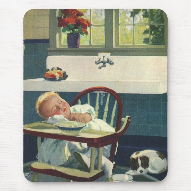 Vintage Children, Baby Sleeping Highchair Kitchen Mouse Pad (Front)