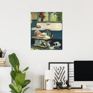 Vintage Children, Baby Sleeping Highchair Kitchen Poster