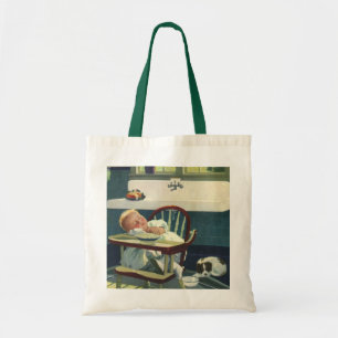 Vintage Children, Baby Sleeping Highchair Kitchen Tote Bag