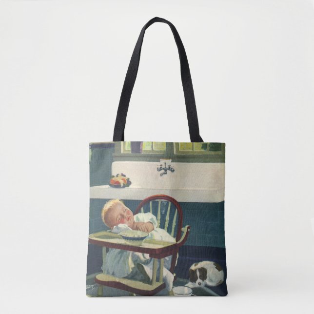 Vintage Children, Baby Sleeping Highchair Kitchen Tote Bag (Front)