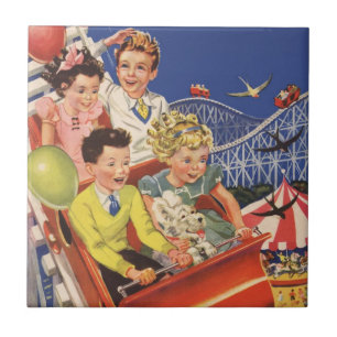 Vintage Children Balloons Dog Roller Coaster Ride