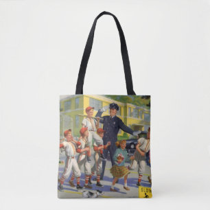 Vintage Children, Baseball Players Crossing Guard Tote Bag