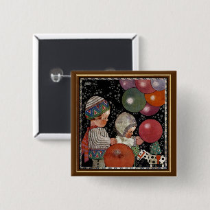 Vintage Children Birthday Party, Balloons and Toys 15 Cm Square Badge