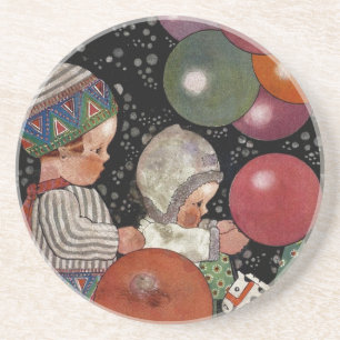 Vintage Children Birthday Party, Balloons and Toys Coaster