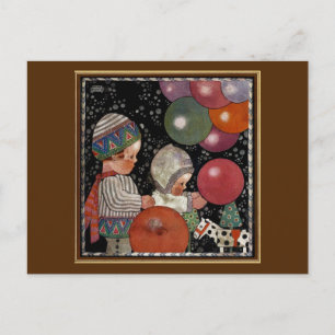 Vintage Children Birthday Party, Balloons and Toys Postcard