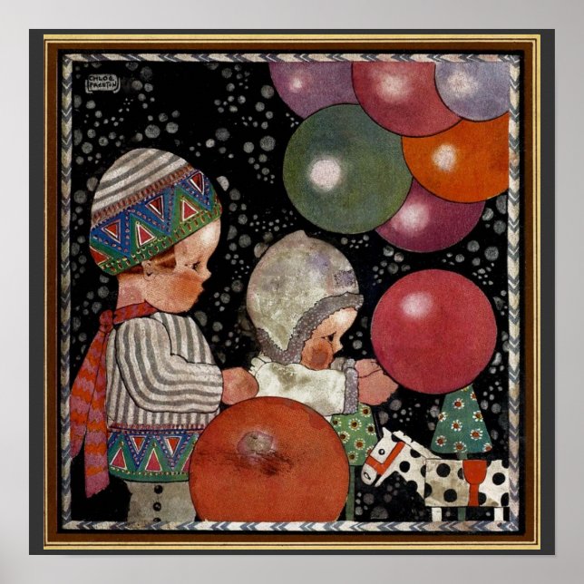 Vintage Children Birthday Party, Balloons and Toys Poster (Front)