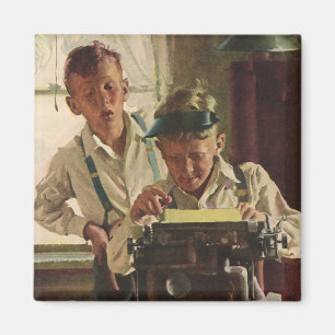 Vintage Children Boy Newspaper Journalists, Writer Magnet