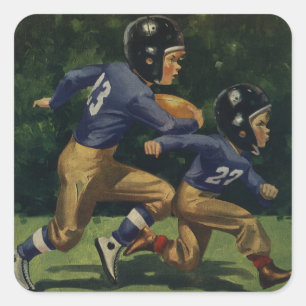 Vintage Children, Boys Playing Football, Sports Square Sticker