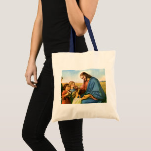 Vintage Children Bring Flowers to Jesus Christ Tote Bag