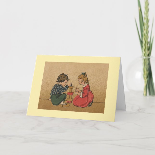 Vintage Children Building Blocks Note Card (Front)