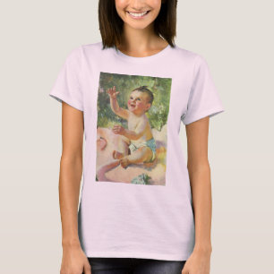 Vintage Children, Cute Baby Girl on a Pink Blanket T-Shirt