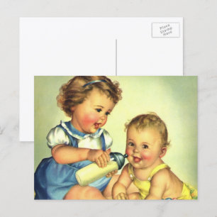 Vintage Children, Cute Happy Toddlers Smile Bottle Postcard