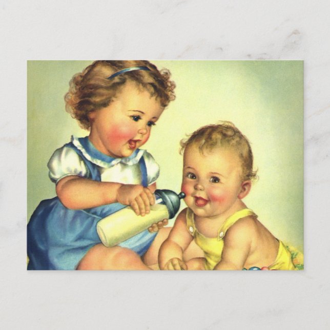 Vintage Children, Cute Happy Toddlers Smile Bottle Postcard (Front)