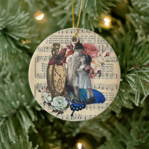 Vintage Children & Floral Collage  Ceramic Tree Decoration