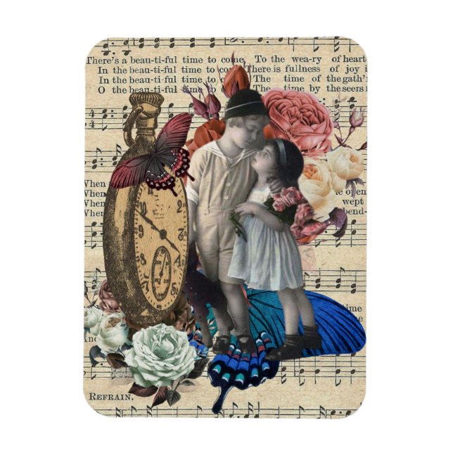 Vintage Children & Floral Collage  Magnet (Vertical)