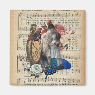 Vintage Children & Floral Collage Magnet