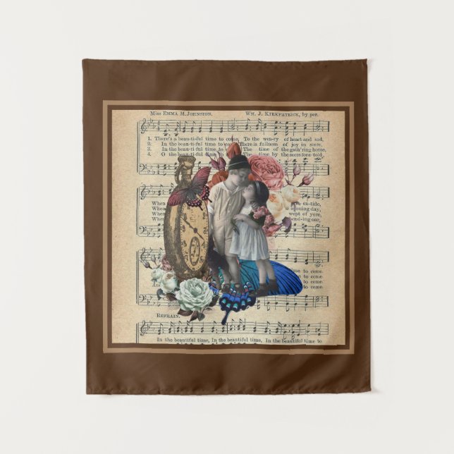 Vintage Children & Floral Collage    Tapestry (Front)