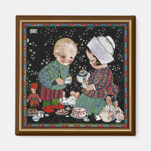 Vintage Children Having a Pretend Tea Party Magnet