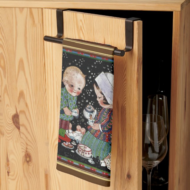 Vintage Children Having a Pretend Tea Party Towel (Thirds Fold)