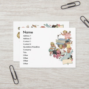 Vintage Children Having Fun Playing w Toy Trains Business Card