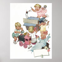 Vintage Children Having Fun Playing w Toy Trains