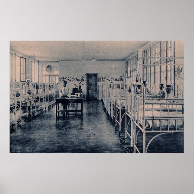 Vintage children in sanatorium hospital beds poster (Front)