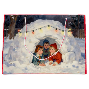 Vintage Children in Snow Fort Large Gift Bag