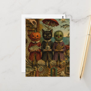 Vintage Children in Spooky Halloween Masks Seaside Postcard