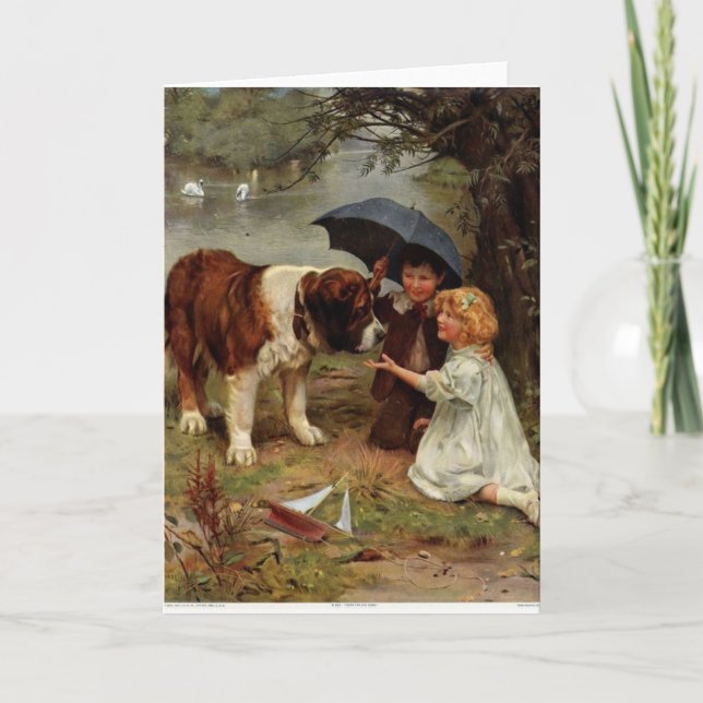 Vintage - Children Meeting a St. Bernard Dog, Card (Front)