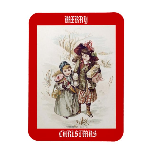 Vintage Children Merry Christmas Magnet (Vertical)