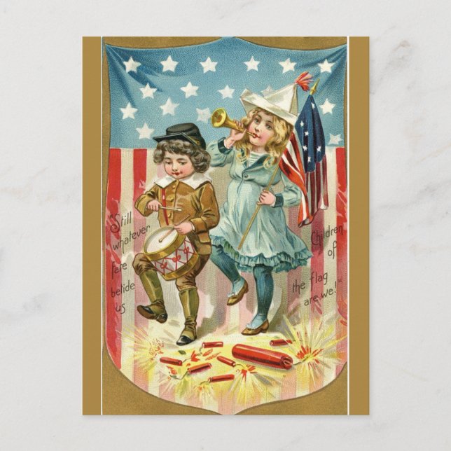 Vintage Children of the Flag With Firecrackers Postcard (Front)