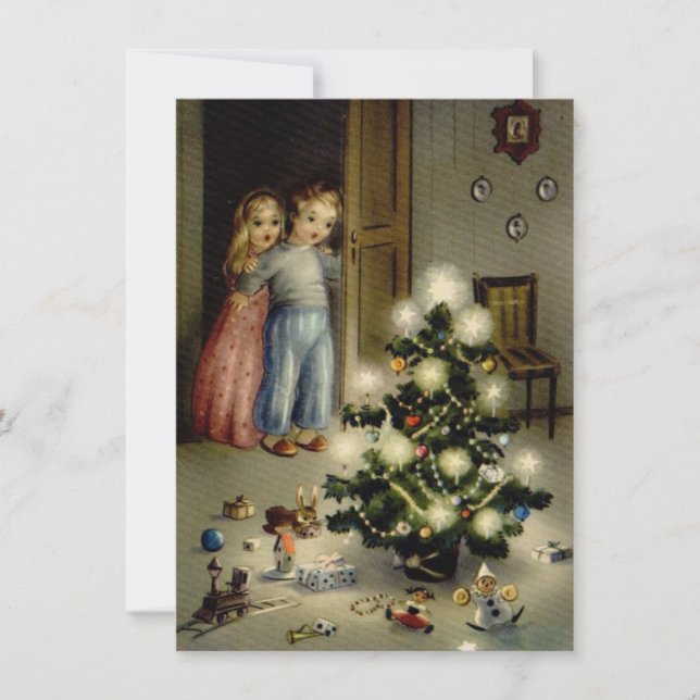 Vintage Children On Christmas Morning Holiday Card (Front)