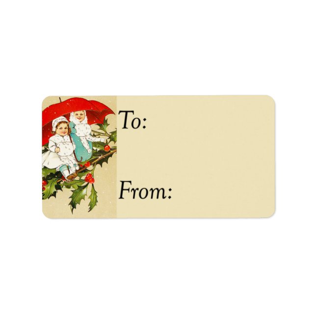 Vintage Children On Holly Branch Label (Front)