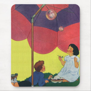 Vintage Children Play Girl and Boy Blowing Bubbles Mouse Pad
