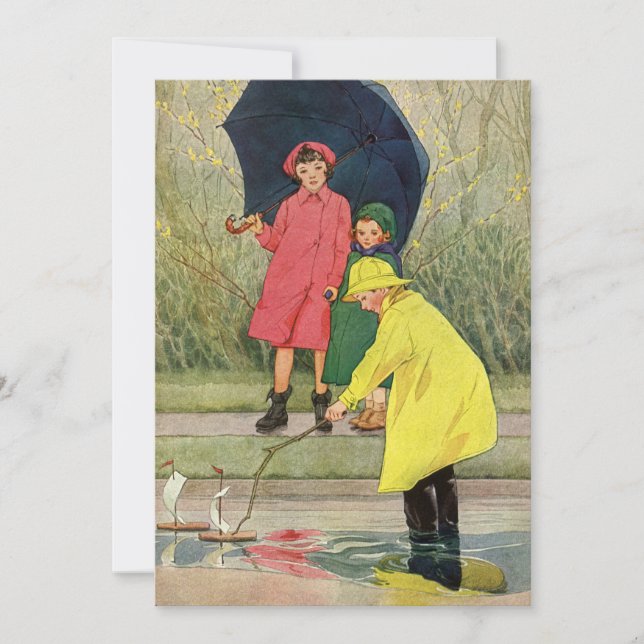Vintage Children Playing in Puddles "A Rainy Day" (Front)