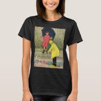 Vintage Children Playing in Puddles "A Rainy Day"