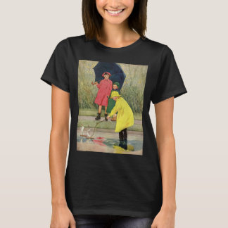 Vintage Children Playing in Puddles "A Rainy Day" T-Shirt